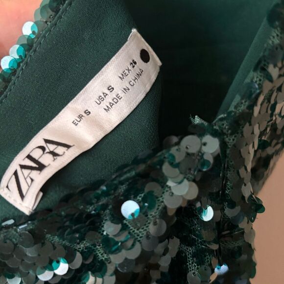 ZARA Green Sequin Lace-up Mini Dress Size S - Picture 8 of 11